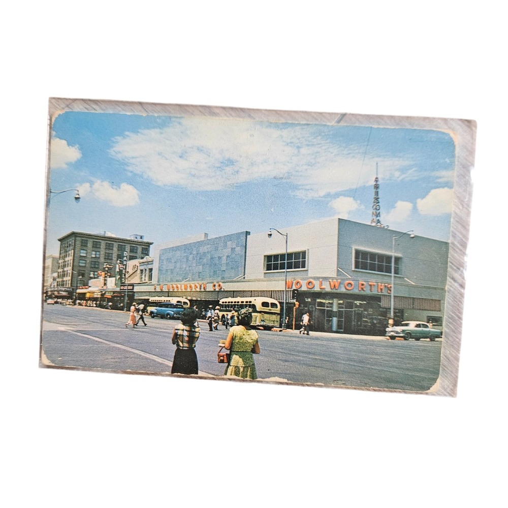 Vintage 1955 Phoenix Arizona Postcard Washington St Woolworths Petley Color Card